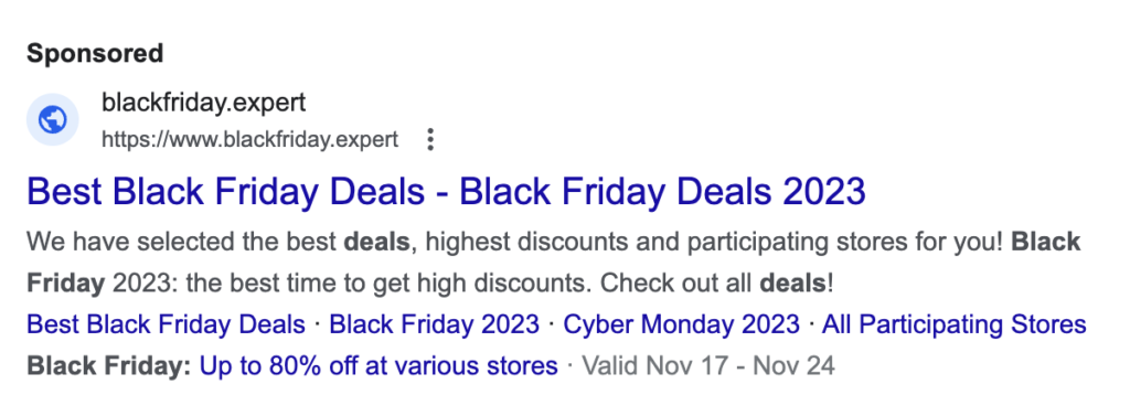 Black Friday Google Search Ads
