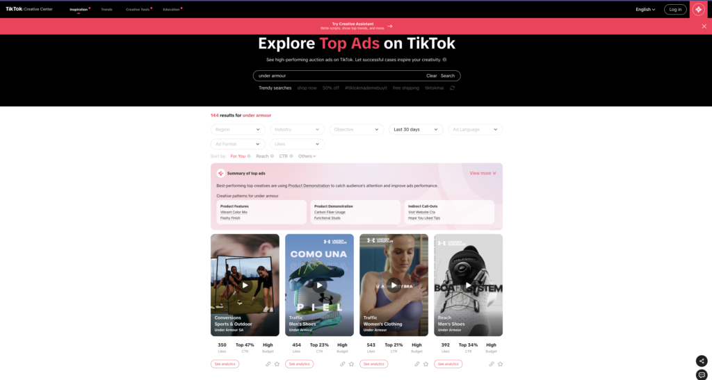 TikTok Top Ads Dashboard
